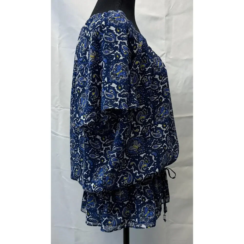 Womens Michael Kors Paisley Print Chiffon Tunic Top Size XL Flowy Church Brunch